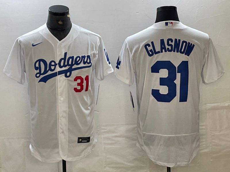 Men Los Angeles Dodgers #31 Glasnow White Nike Elite MLB Jersey style 1